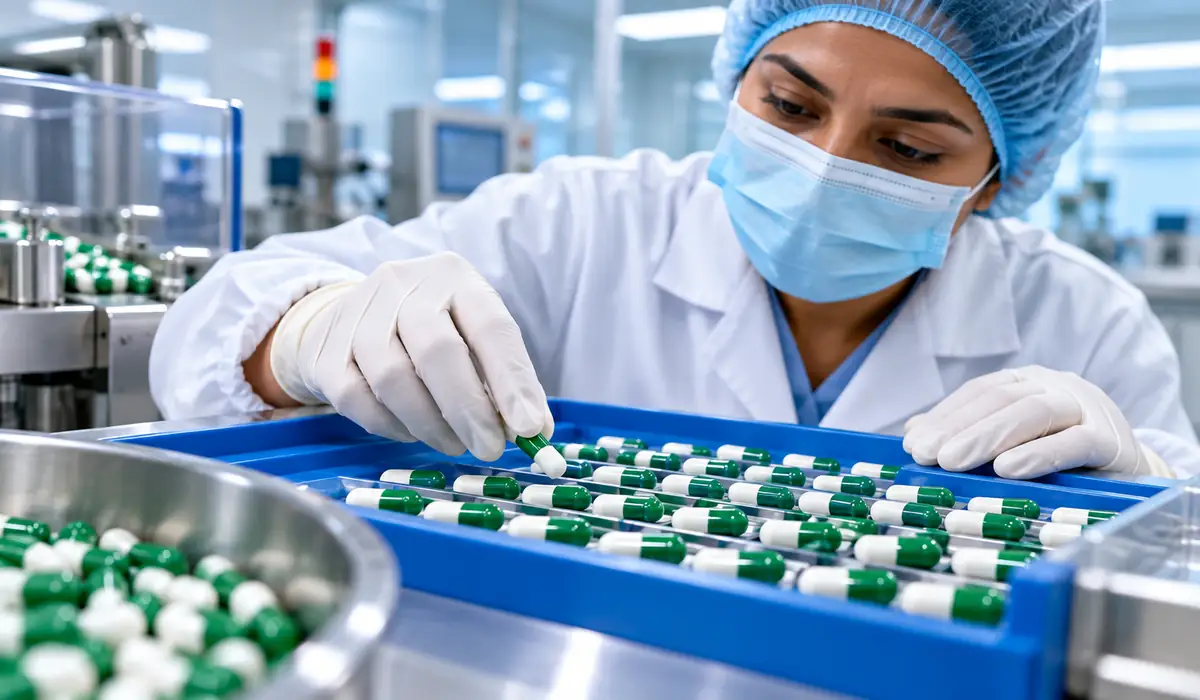 Quality inspection of Ayurvedic pharmaceutical capsules in a clean manufacturing environment