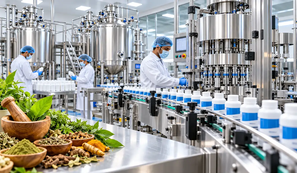 Modern Ayurvedic third-party manufacturing and packaging line